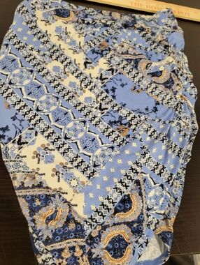 Free People She's Something Else Mini Skirt Blue Patchwork XS Boho Ruched